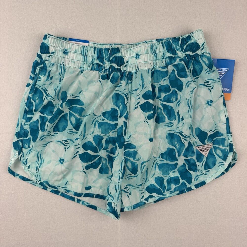 NWT Columbia Windy Bay Printed Shorts Women's Small Floral Blue/White 3" Inseam